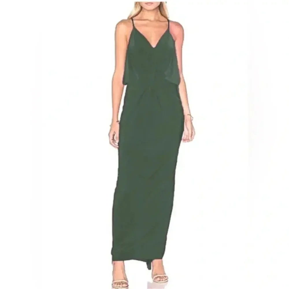 Misa Los Angeles Domino Front Twist Draped Maxi Dress Olive Green Size S NWT